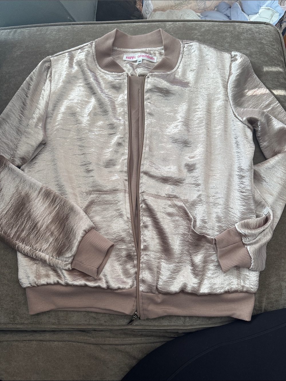 Metallic Taupe Bomber Jacket - Shiny Taupe Women's Jacket